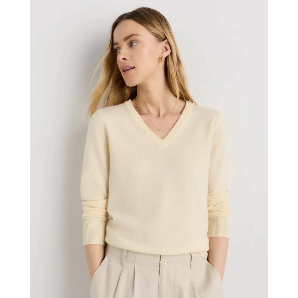 Quince Mongolian Cashmere V-Neck Sweater Ivory White Small NWT